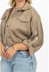 21Jewelz Suede-look jasje met gouden knoopjes - taupe