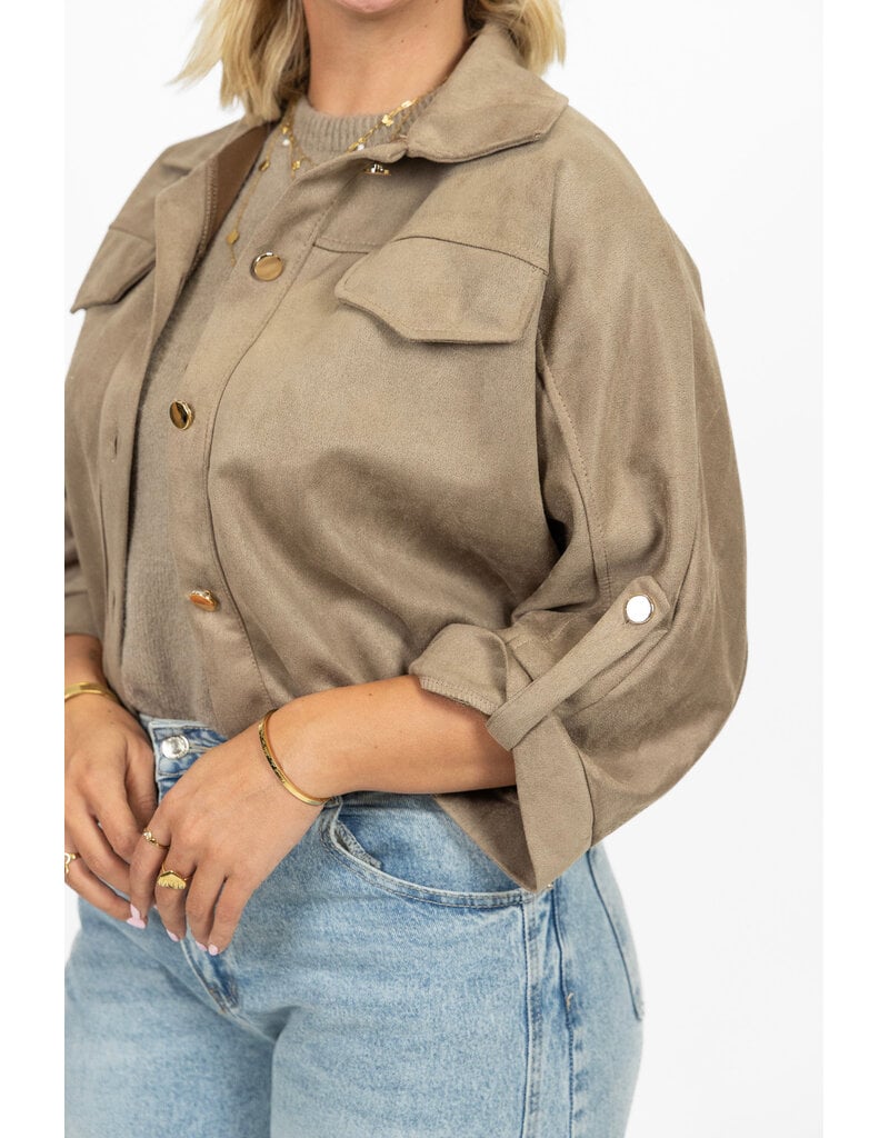 21Jewelz Suede-look jasje met gouden knoopjes - taupe