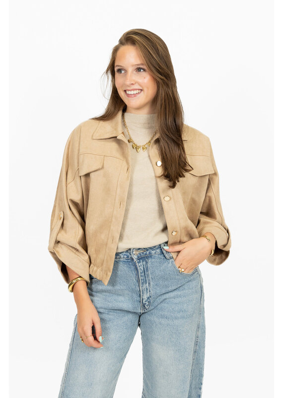21Jewelz Suede-look jasje met gouden knoopjes - beige