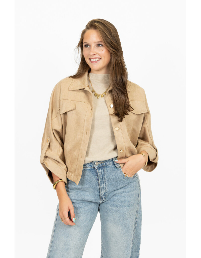 21Jewelz Suede-look jasje met gouden knoopjes - beige