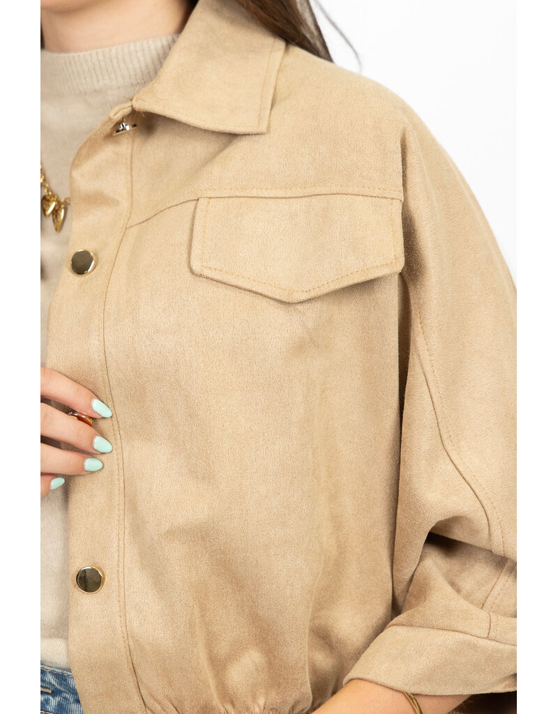 21Jewelz Suede-look jasje met gouden knoopjes - beige