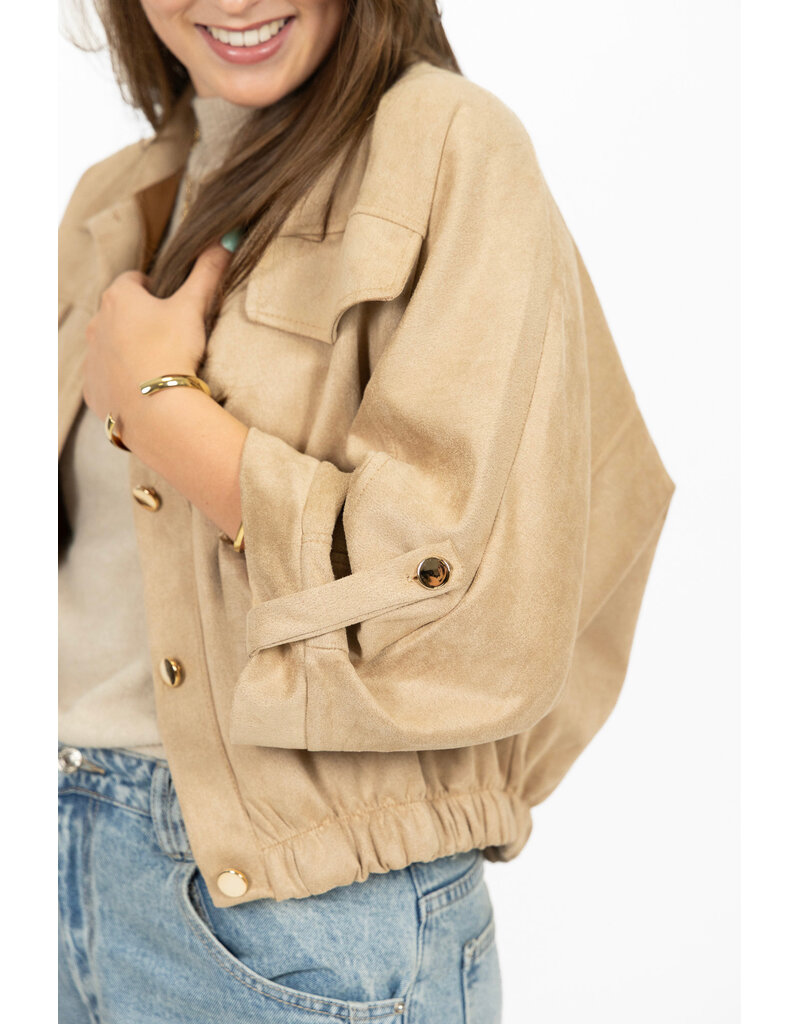 21Jewelz Suede-look jasje met gouden knoopjes - beige