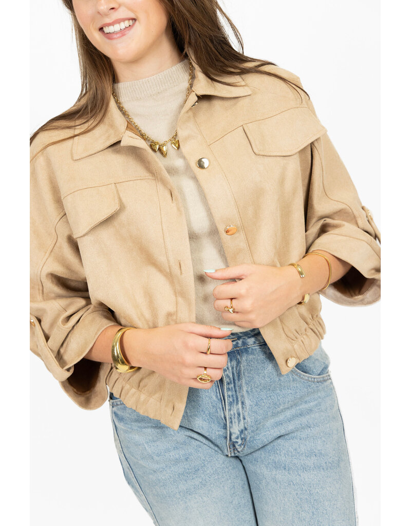 21Jewelz Suede-look jasje met gouden knoopjes - beige