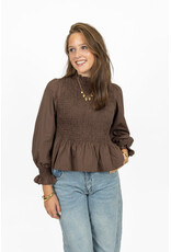 21Jewelz Gesmokte peplum top - bruin