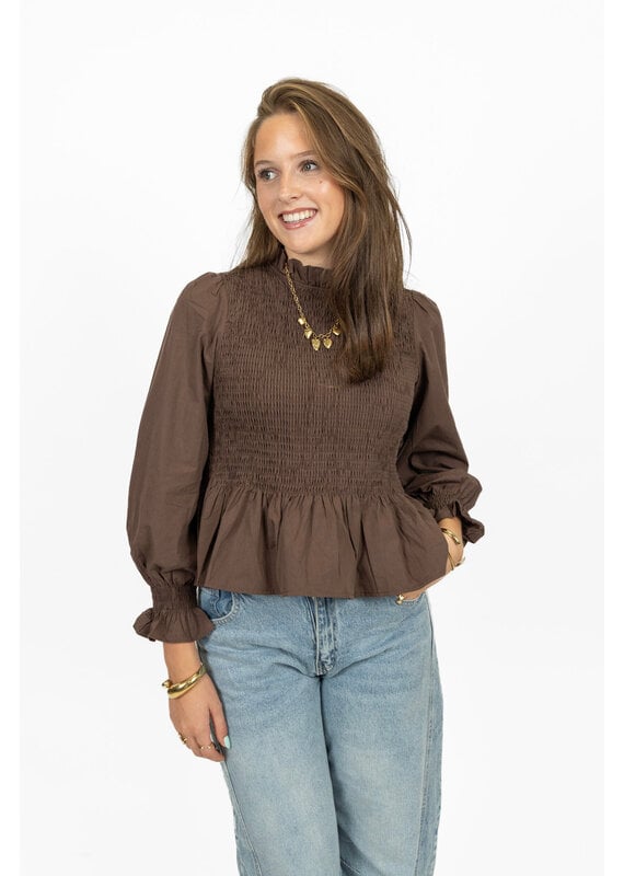 21Jewelz Gesmokte peplum top - bruin