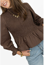 21Jewelz Gesmokte peplum top - bruin