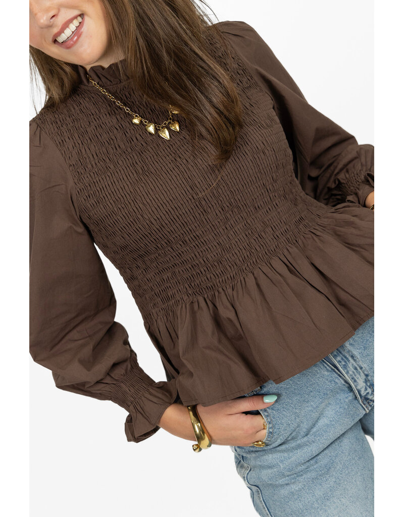 21Jewelz Gesmokte peplum top - bruin