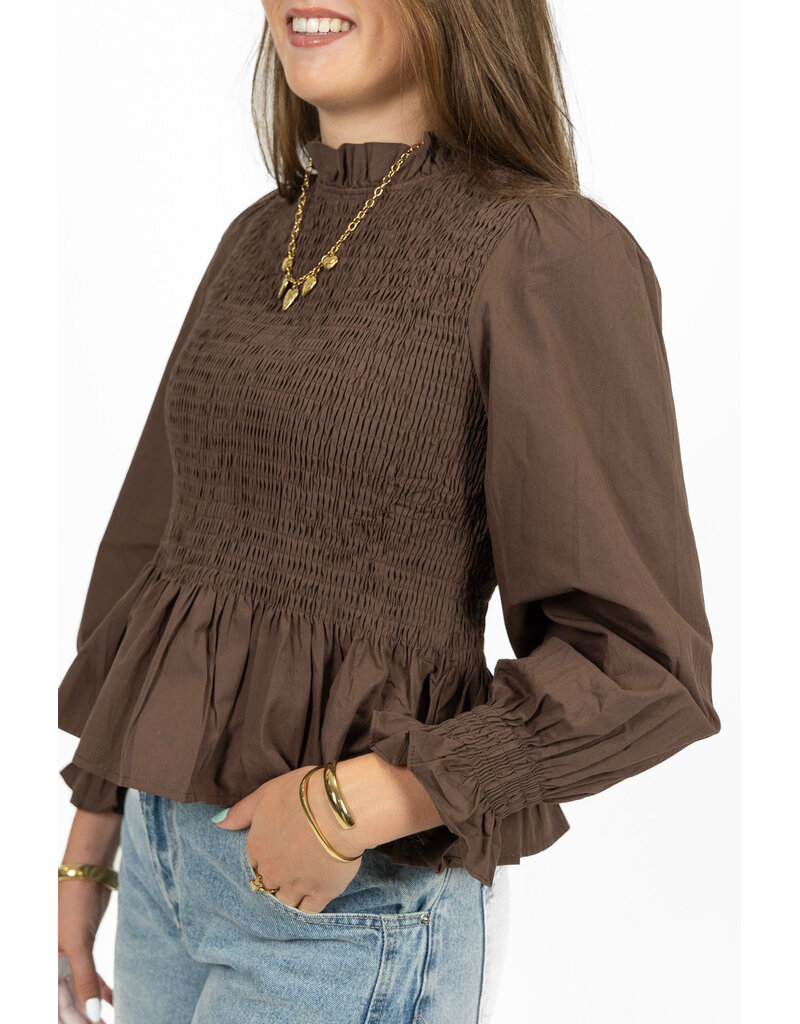 21Jewelz Gesmokte peplum top - bruin