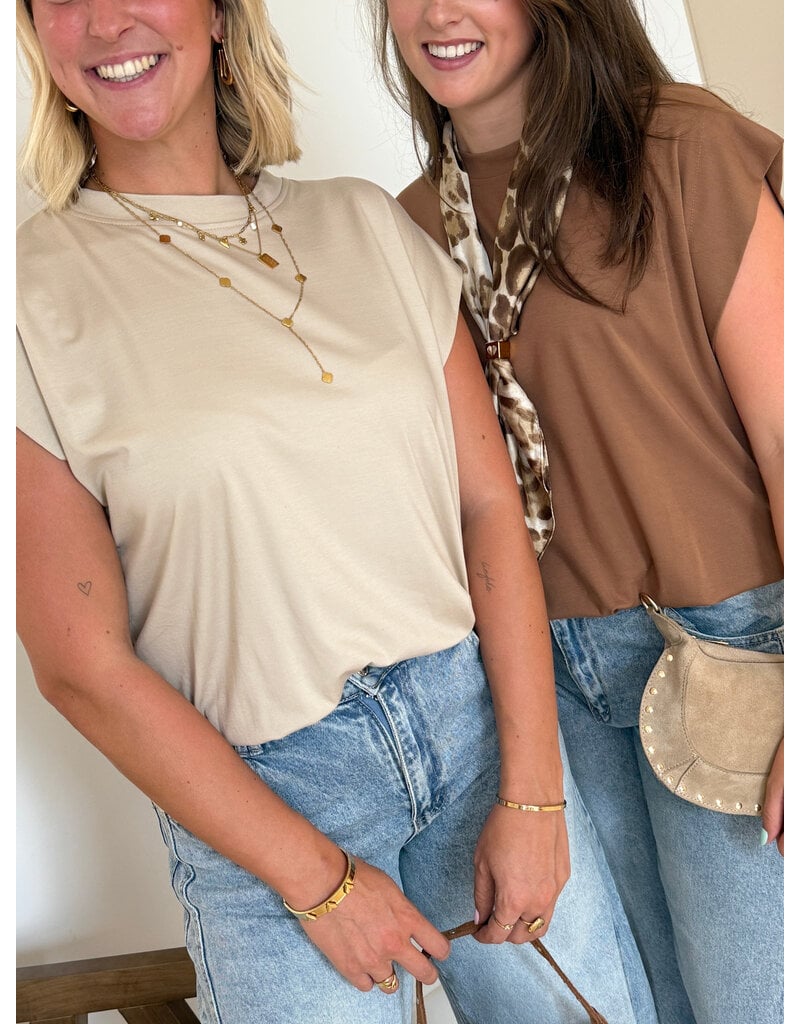 21Jewelz Mouwloze top met elastiek - camel