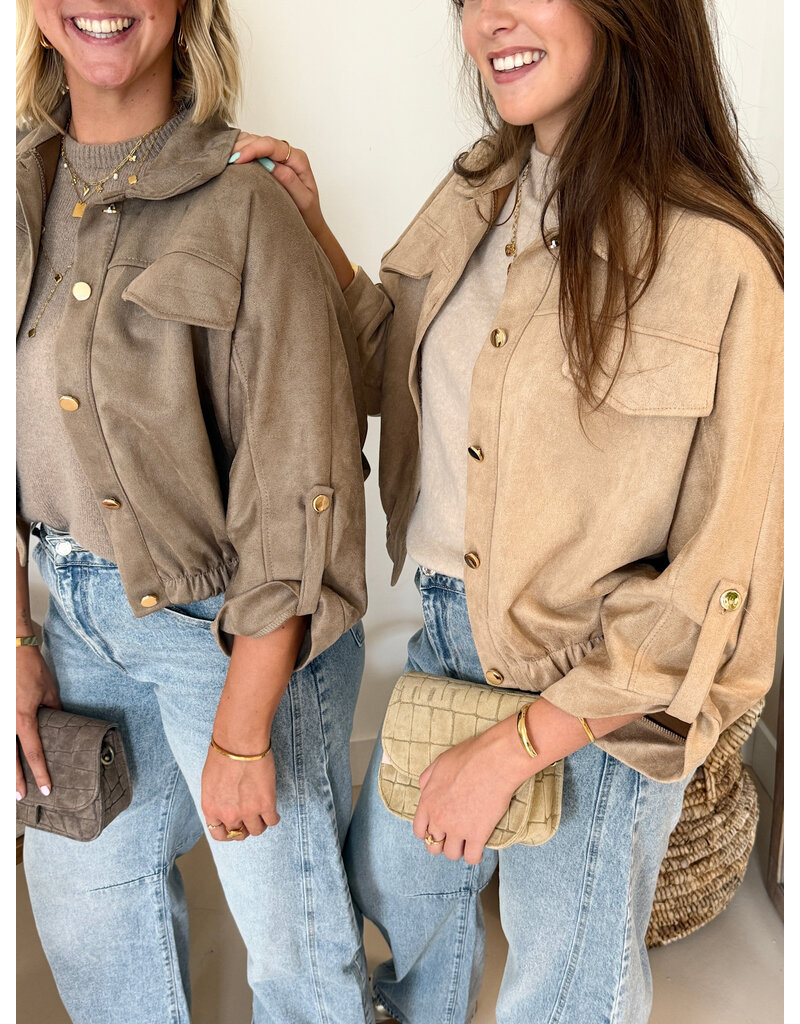 21Jewelz Suede-look jasje met gouden knoopjes - beige