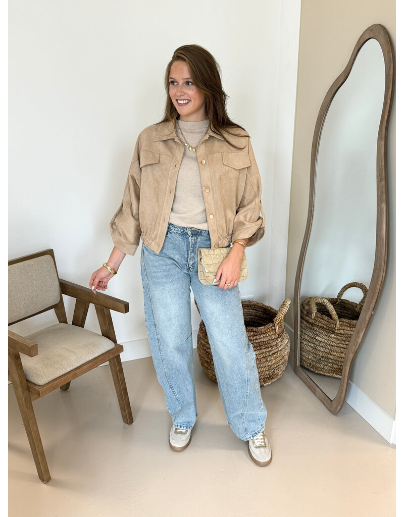 21Jewelz Suede-look jasje met gouden knoopjes - beige