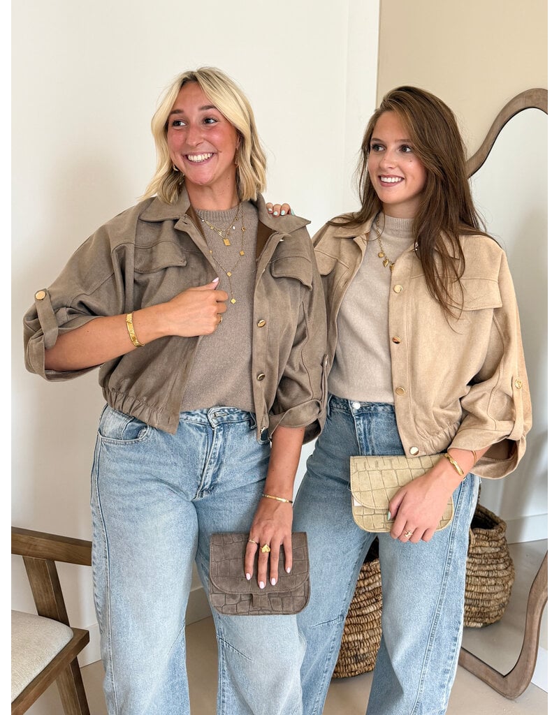 21Jewelz Suede-look jasje met gouden knoopjes - taupe