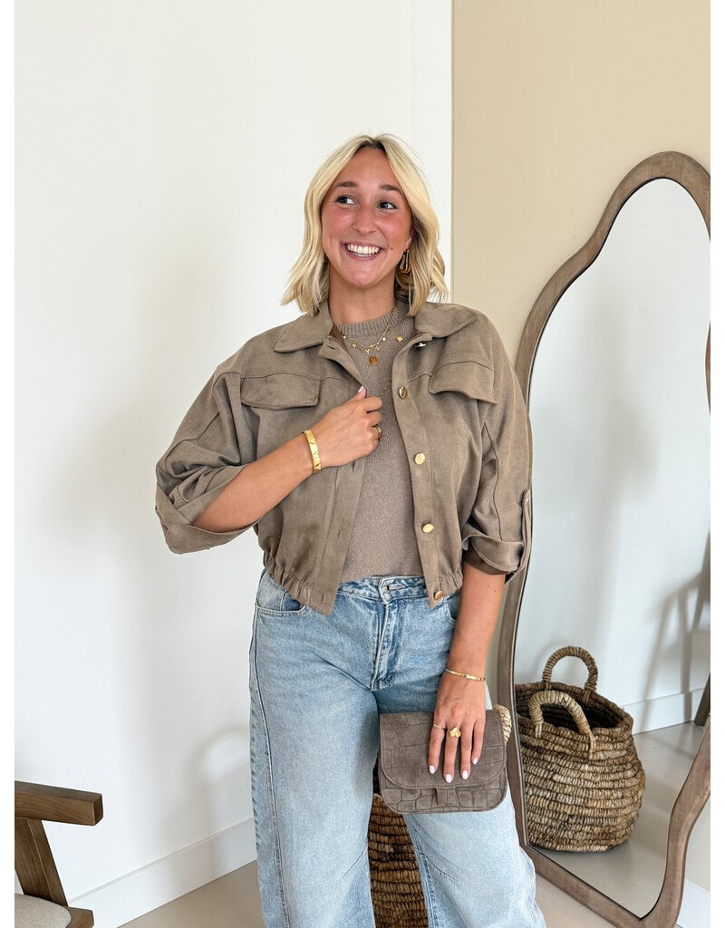 21Jewelz Suede-look jasje met gouden knoopjes - taupe