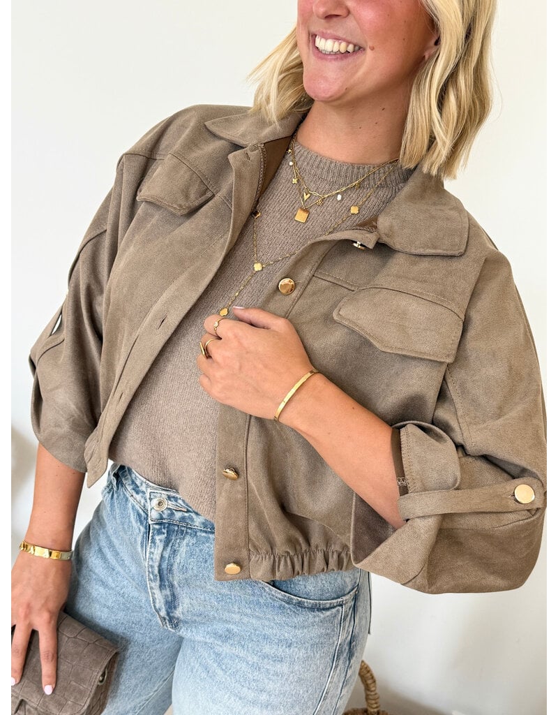 21Jewelz Suede-look jasje met gouden knoopjes - taupe