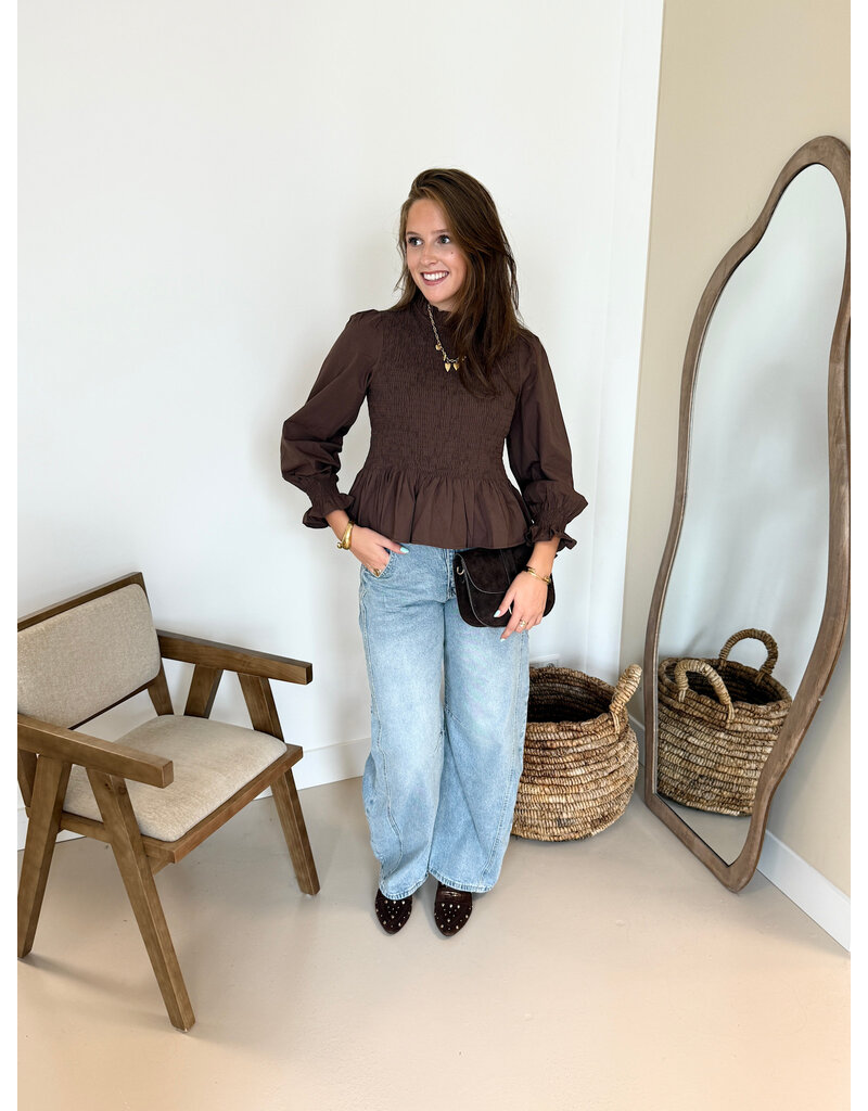 21Jewelz Gesmokte peplum top - bruin