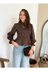 21Jewelz Gesmokte peplum top - bruin