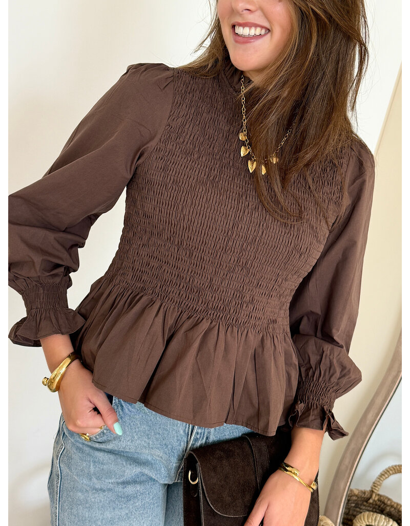 21Jewelz Gesmokte peplum top - bruin