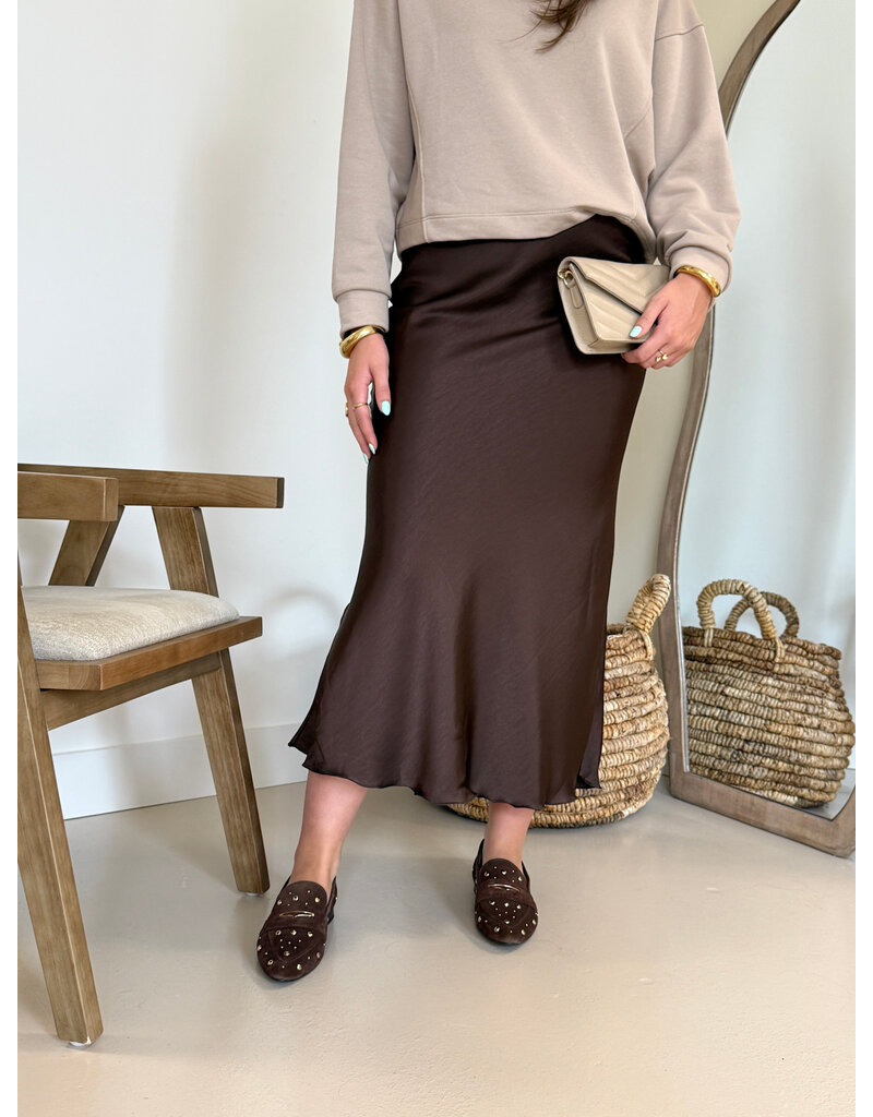 21Jewelz Satijnlook midi rok - donkerbruin