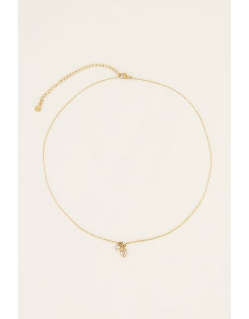 My Jewellery My Jewellery | Ketting met twee strass hartjes - goud