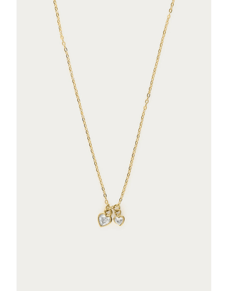 My Jewellery My Jewellery | Ketting met twee strass hartjes - goud