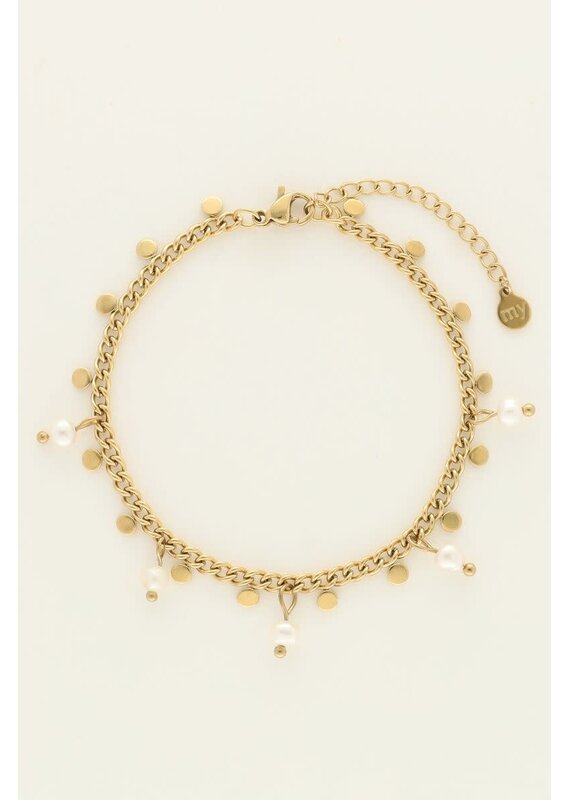 My Jewellery My Jewellery | Armband met kleine munten en zoetwaterparels - goud