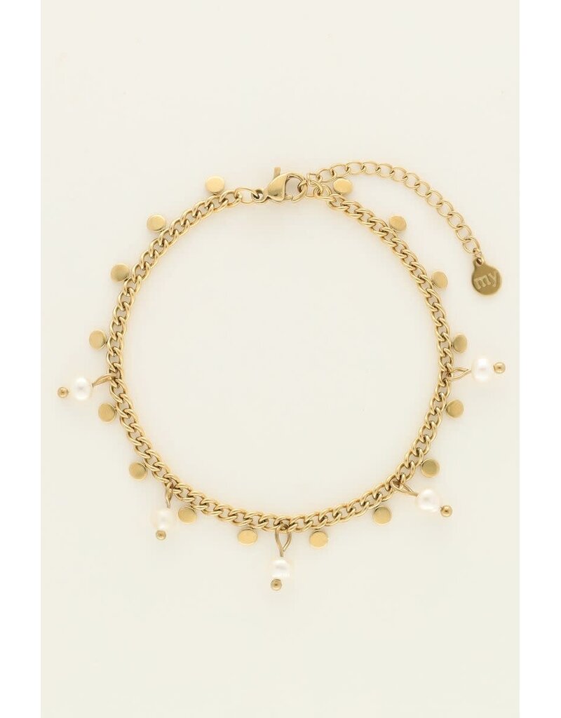 My Jewellery My Jewellery | Armband met kleine munten en zoetwaterparels - goud
