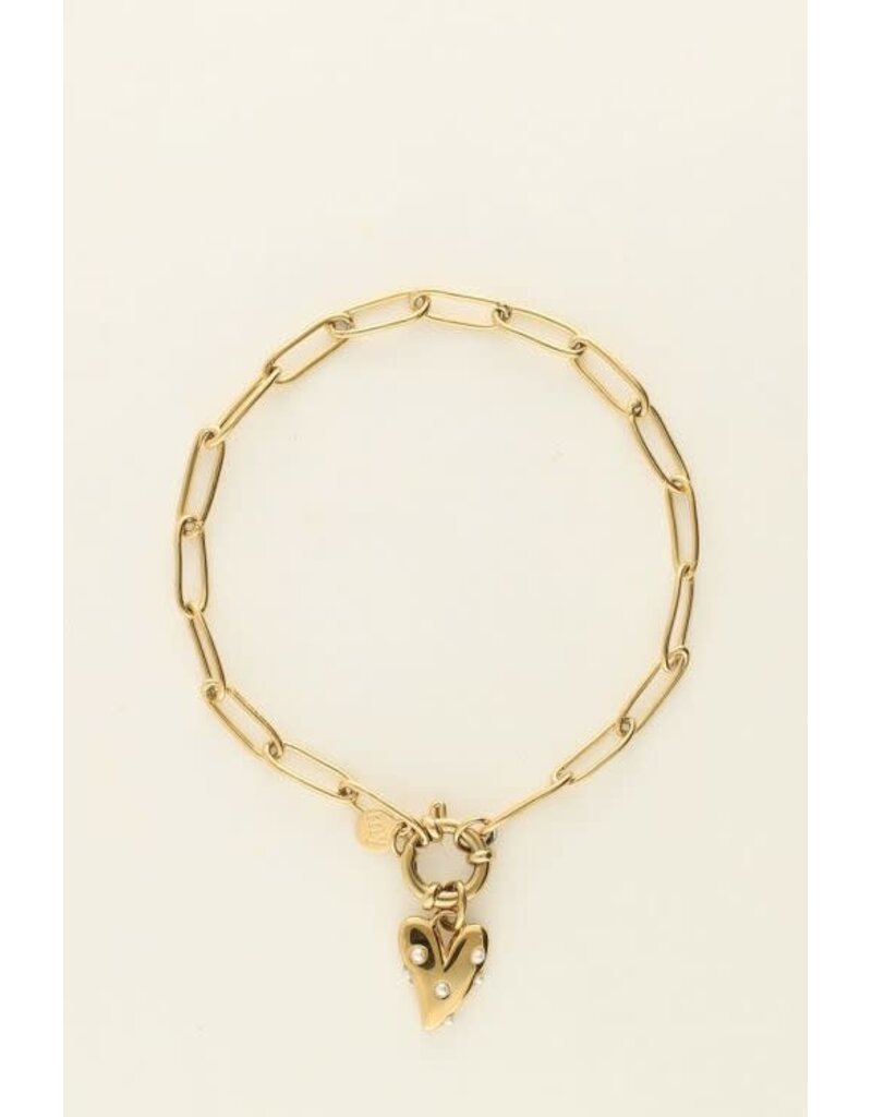 My Jewellery My Jewellery | Armband met groot hart en parels - goud