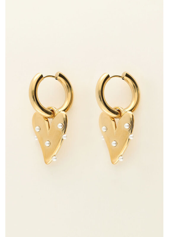 My Jewellery My Jewellery | Grote oorringen met hart en imitatieparels - goud