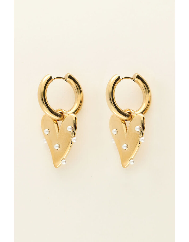 My Jewellery My Jewellery | Grote oorringen met hart en imitatieparels - goud