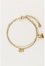 My Jewellery My Jewellery | Minimalistische dubbele armband met hartjes bedel - goud