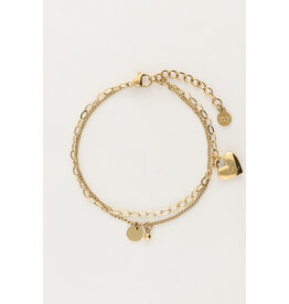 My Jewellery My Jewellery | Minimalistische dubbele armband met hartjes bedel - goud