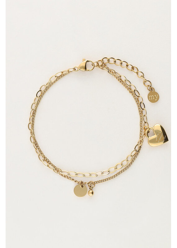 My Jewellery My Jewellery | Minimalistische dubbele armband met hartjes bedel - goud