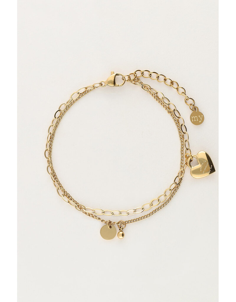 My Jewellery My Jewellery | Minimalistische dubbele armband met hartjes bedel - goud