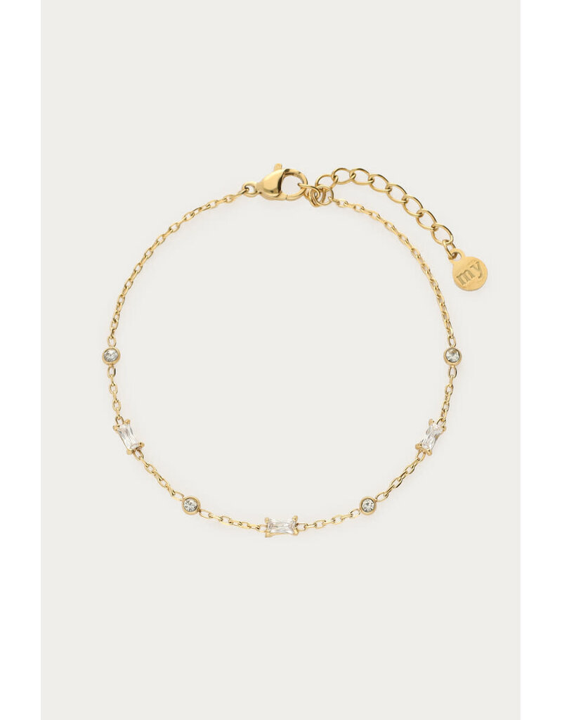My Jewellery My Jewellery | Minimalistische armband met ronde en vierkante strass - goud