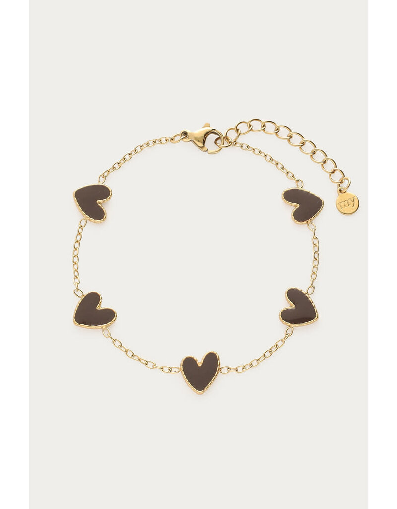 My Jewellery My Jewellery | Armband met bruine hartjes - goud