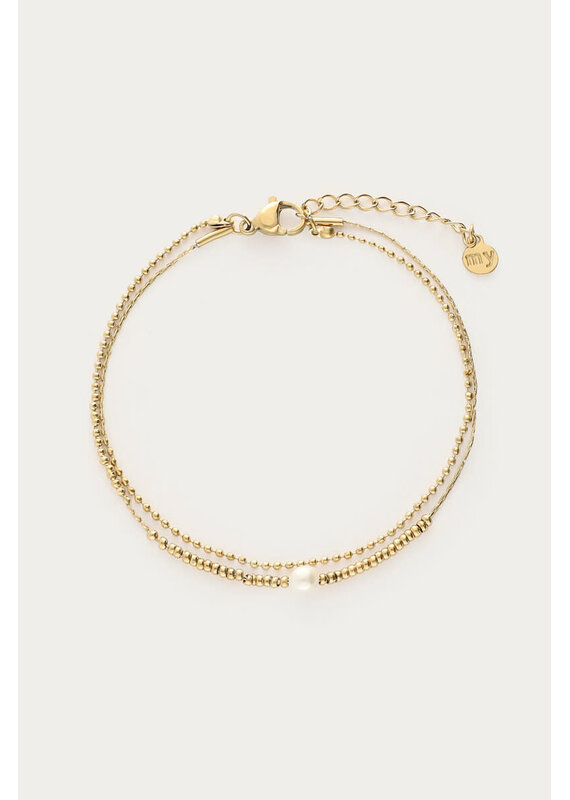 My Jewellery My Jewellery | Dubbele armband met kralen en natuurlijke parel - goud