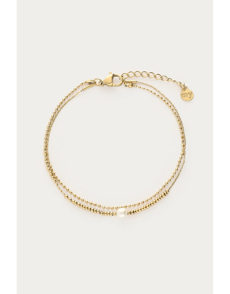 My Jewellery My Jewellery | Dubbele armband met kralen en natuurlijke parel - goud
