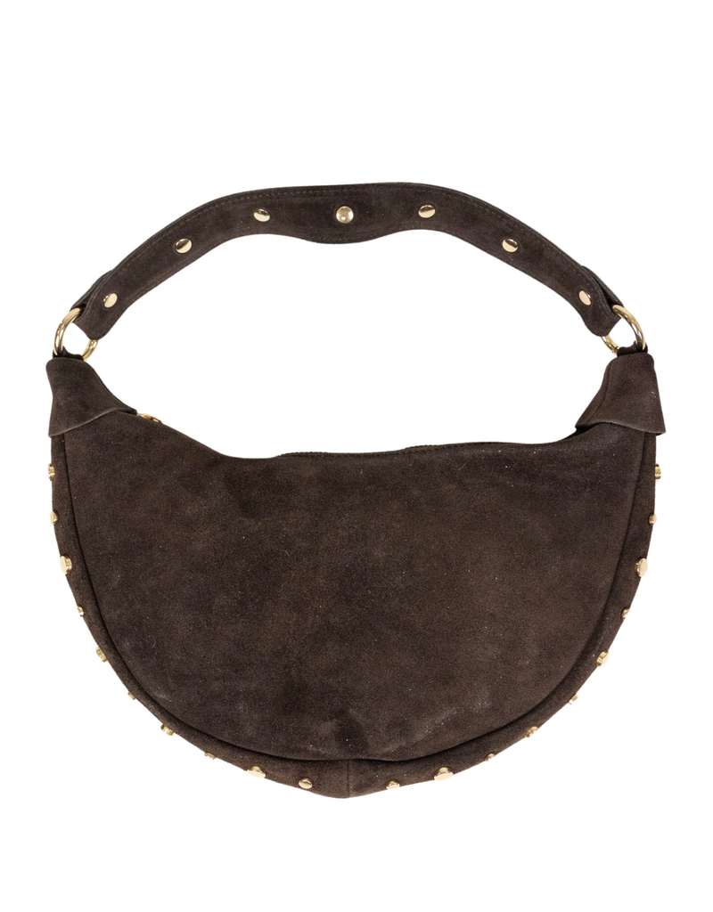 21Jewelz Medium halfronde tas met studs - suede donkerbruin