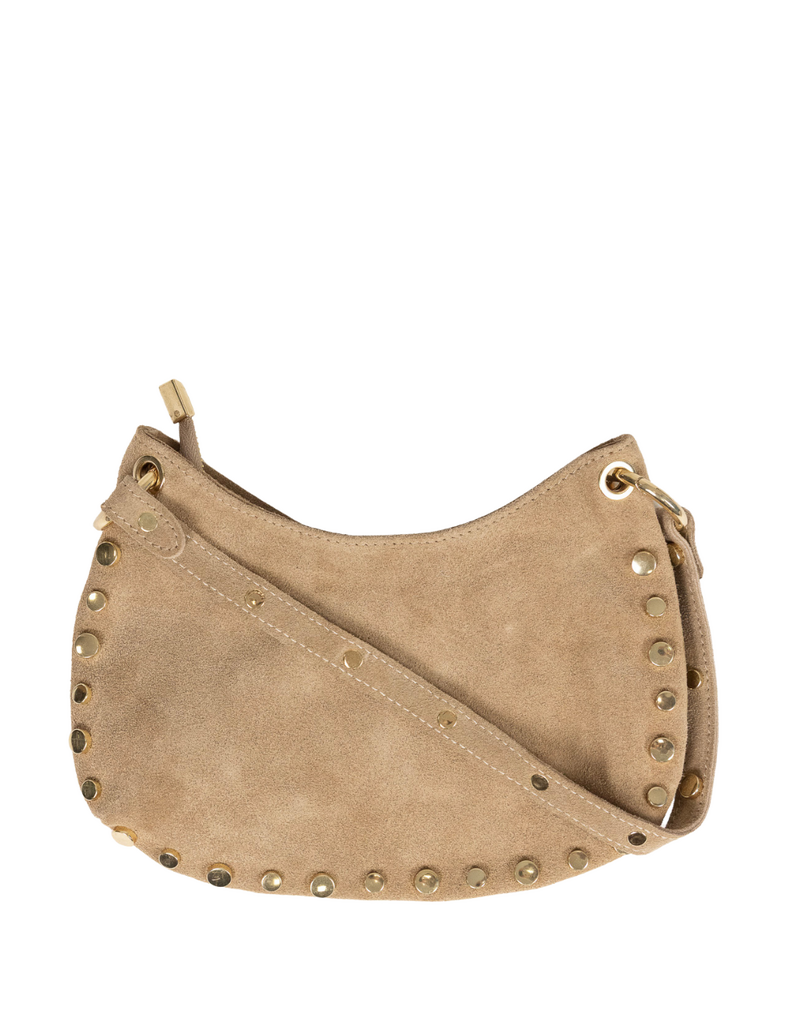 21Jewelz Halfronde tas met gouden studs - suede beige