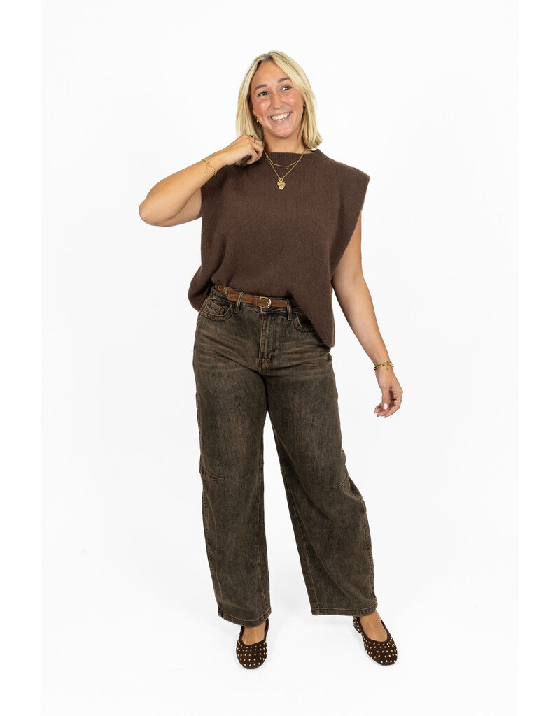 21Jewelz Wollige mouwloze top met schoudervulling - bruin