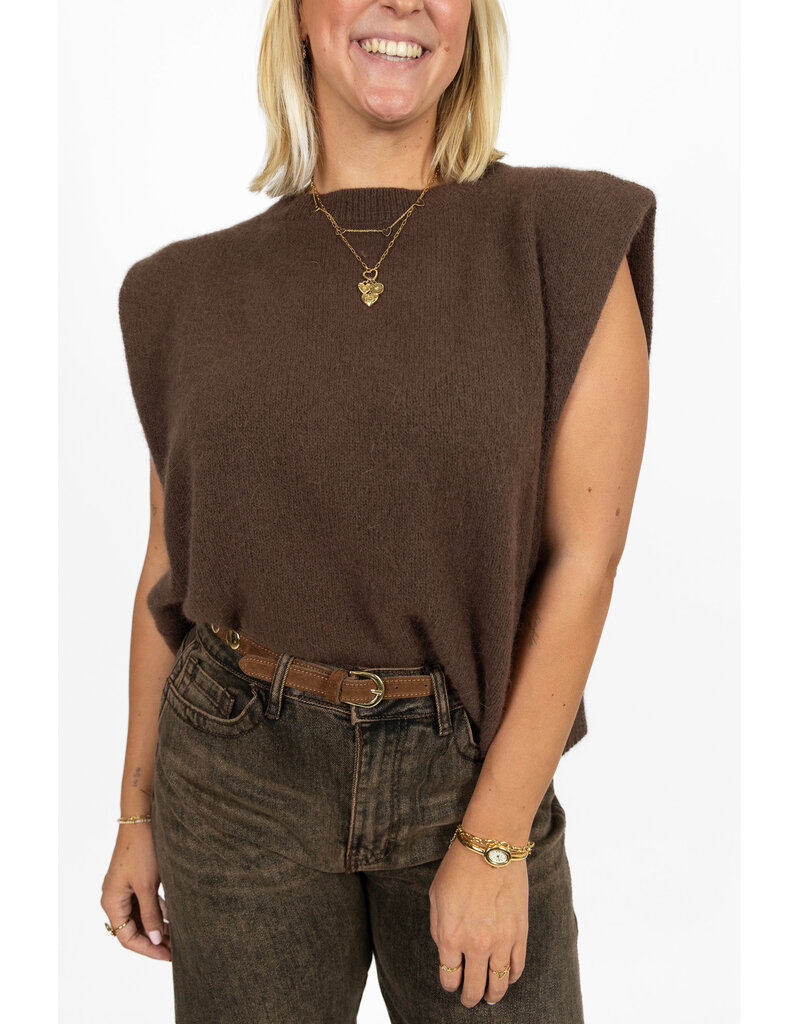 21Jewelz Wollige mouwloze top met schoudervulling - bruin