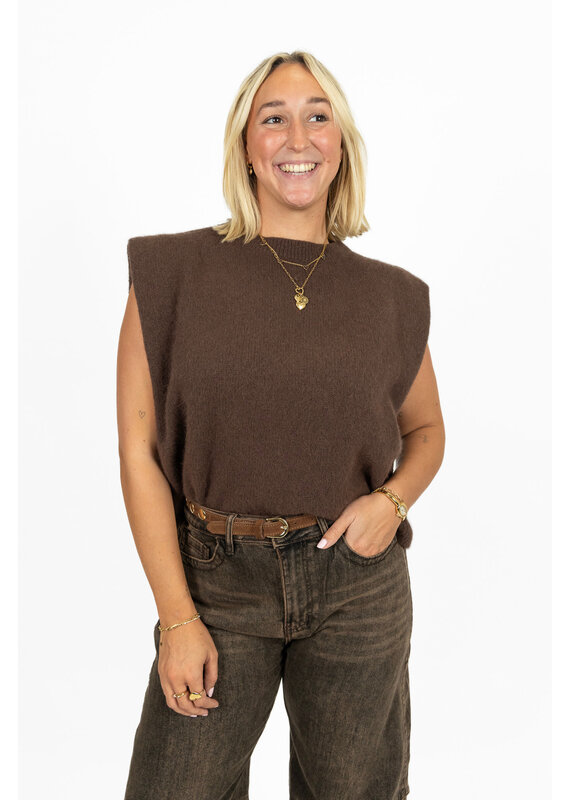 21Jewelz Wollige mouwloze top met schoudervulling - bruin