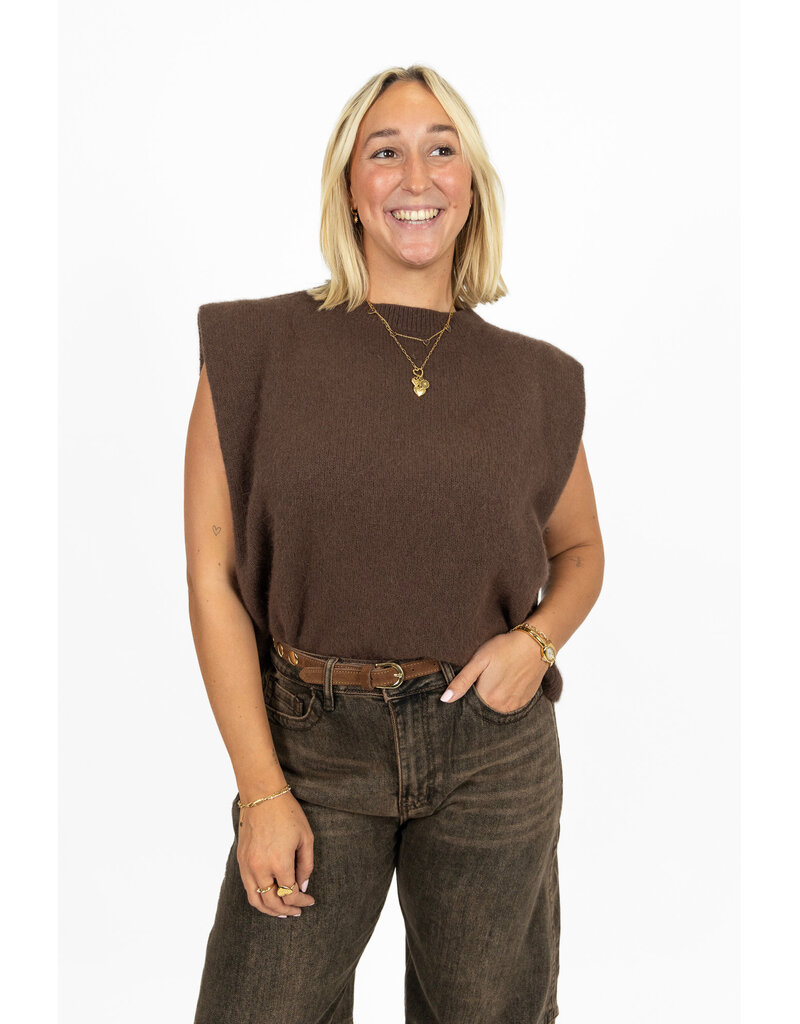 21Jewelz Wollige mouwloze top met schoudervulling - bruin