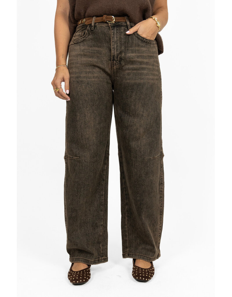 21Jewelz Barrel jeans - washed donkerbruin