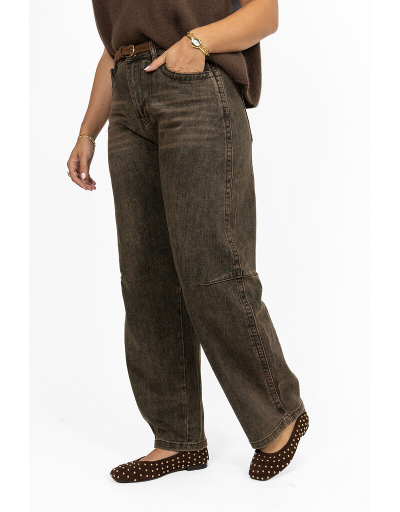 21Jewelz Barrel jeans - washed donkerbruin