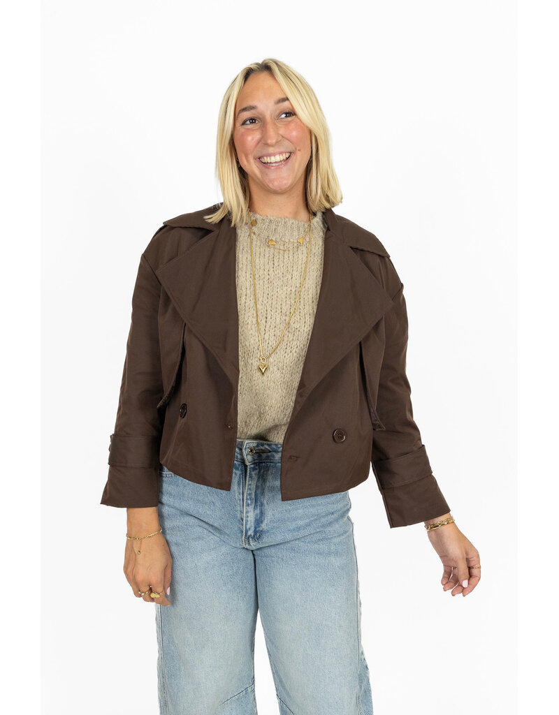 21Jewelz Korte trenchcoat - donkerbruin