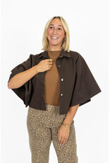 21Jewelz Denim blouse met uitlopende mouwen - donkerbruin