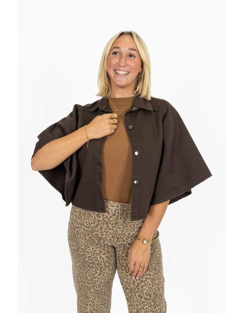 21Jewelz Denim blouse met uitlopende mouwen - donkerbruin