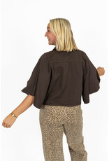 21Jewelz Denim blouse met uitlopende mouwen - donkerbruin