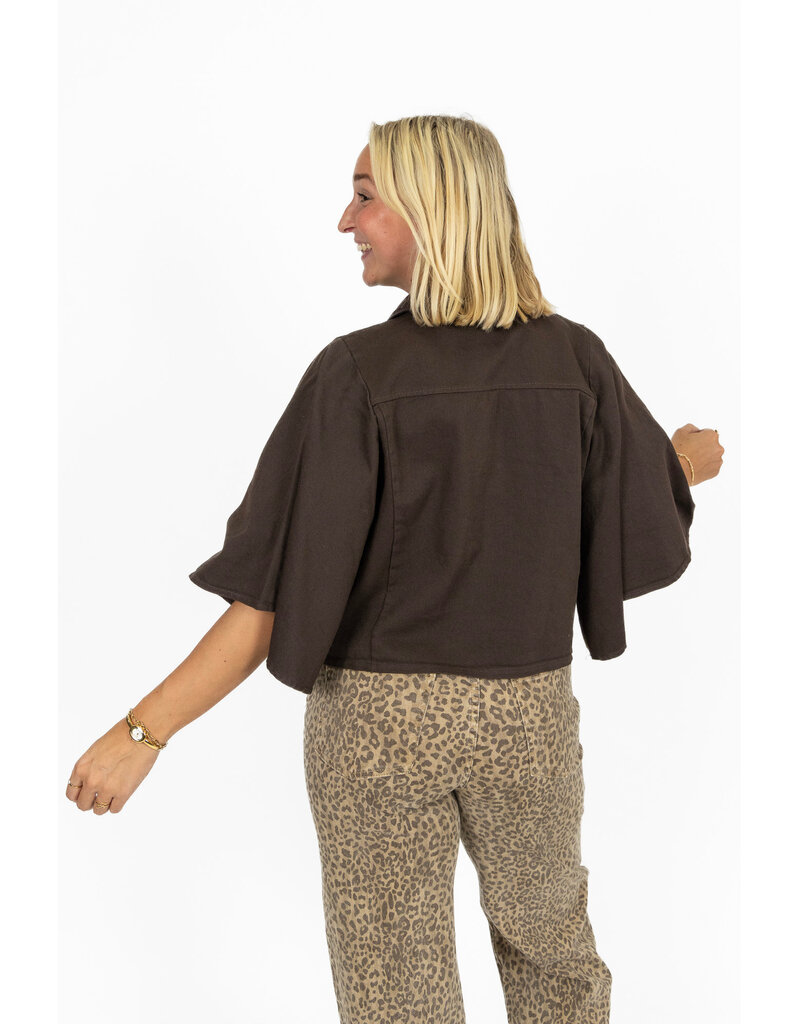 21Jewelz Denim blouse met uitlopende mouwen - donkerbruin